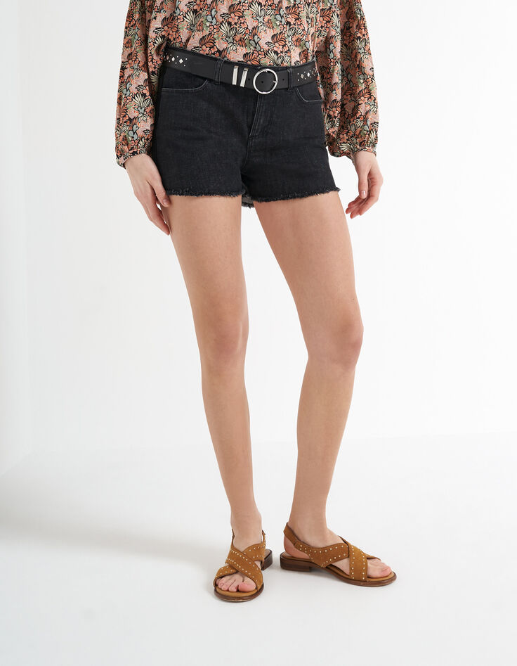 Schwarze Jeansshorts mit Fransen I.Code-2 Schwarze Jeansshorts mit Fransen I.Code-2