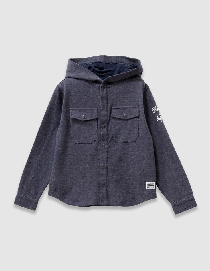 Boys’ navy decorative knit hooded overshirt-4 Boys’ navy decorative knit hooded overshirt-4