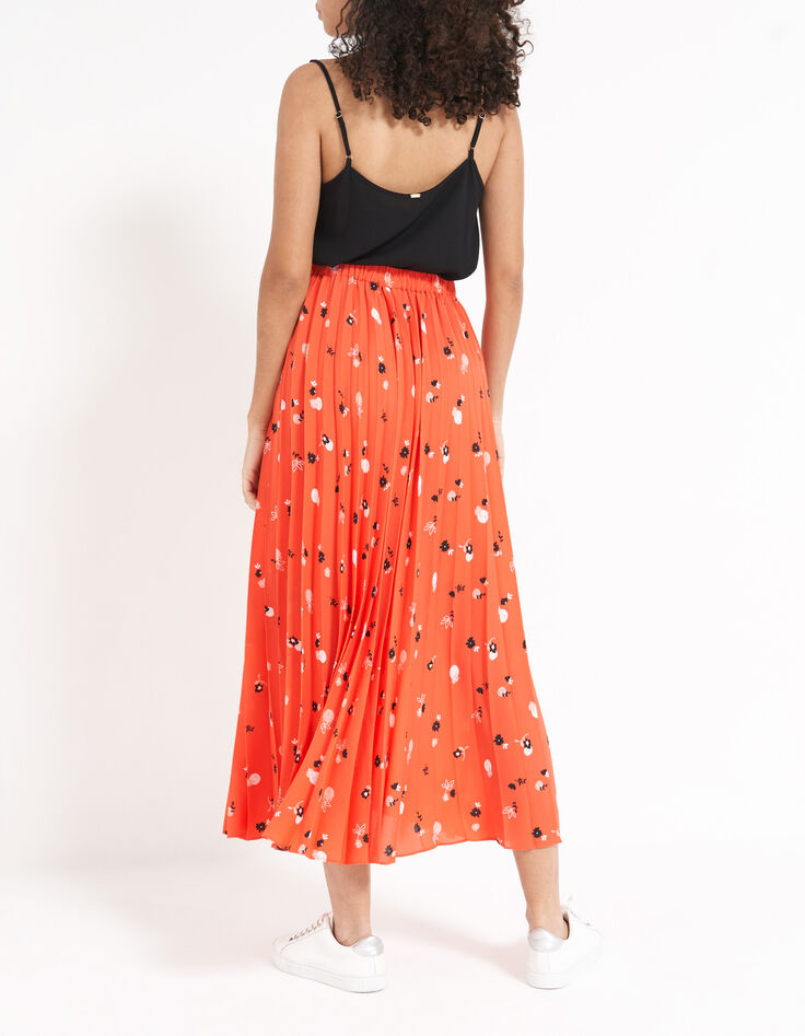 Jupe longue spicy orange à fleurs spicy plissée I.Code-3