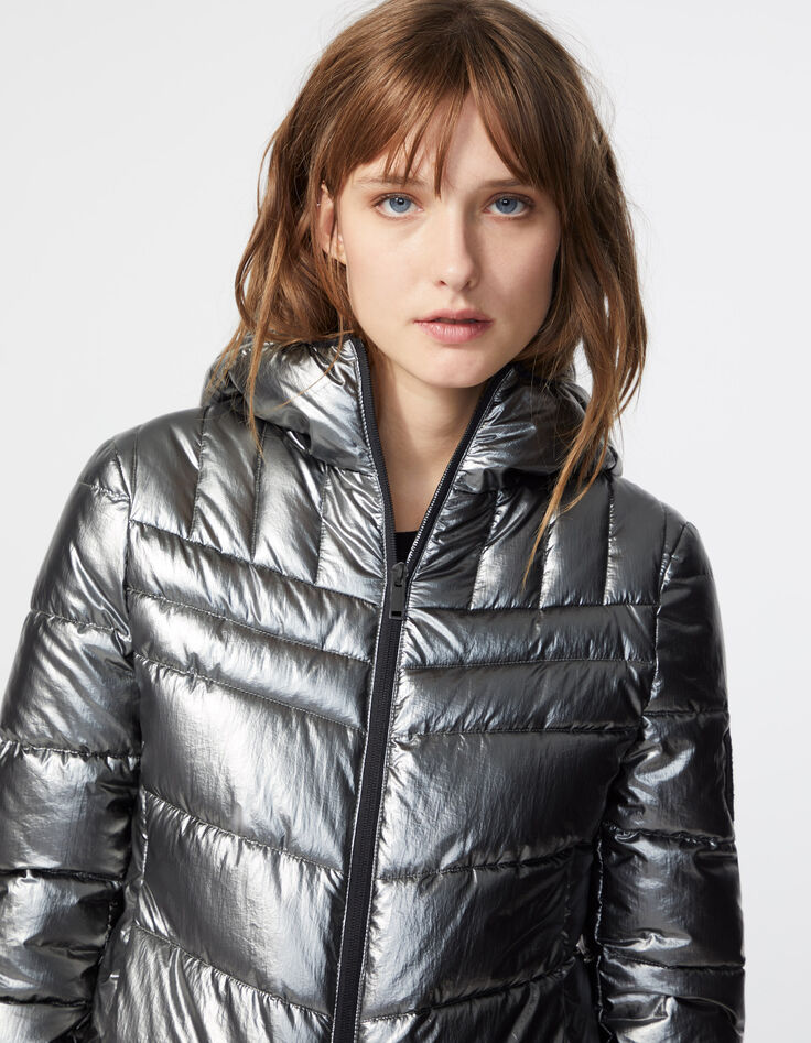 Women’s metallic hooded padded jacket with badge-4