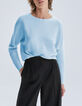Pull bleu tricot côtelé  col bateau Femme-1