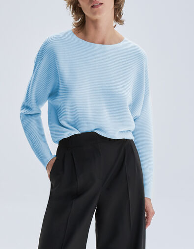 Pull bleu tricot côtelé  col bateau Femme - IKKS