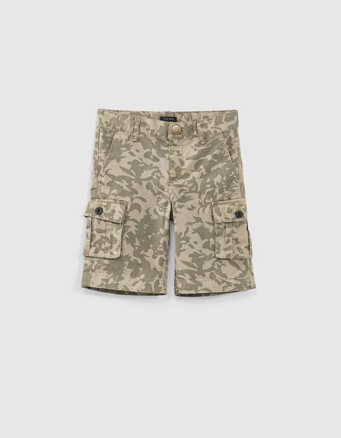 Kaki battle-bermuda camouflage-bladerenprint jongens 