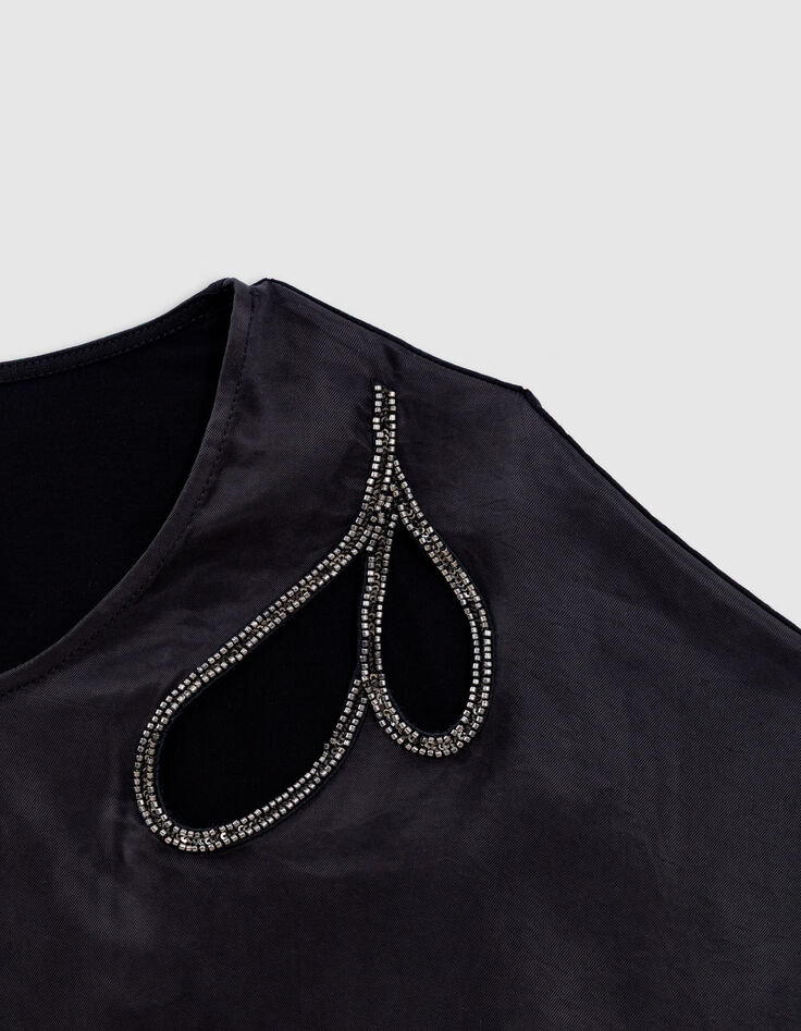 Top noir découpe brodée à nouer côté Femme-6 Top noir découpe brodée à nouer côté Femme-6