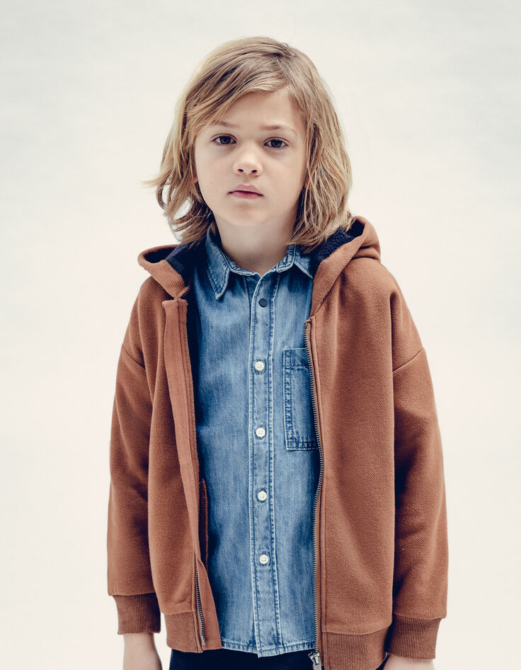 Jungen-Strickjacke Kamelhaar, Kaugummi-Bild, Rückenpikots-2