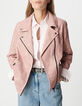 Blouson rose cuir délavé esprit motard Femme-7