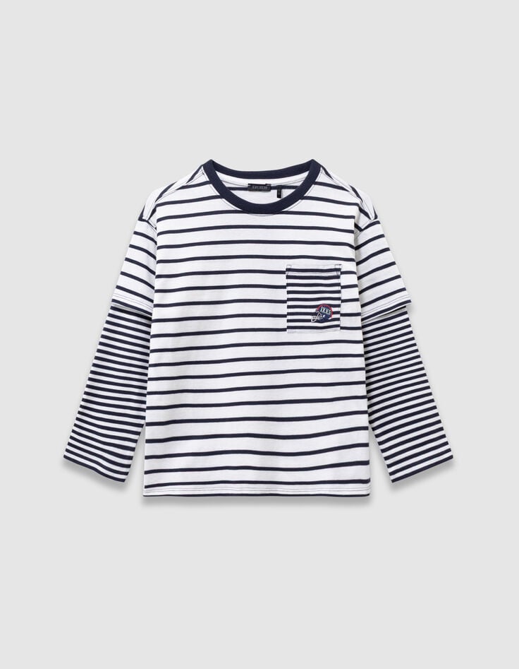 Matrozenshirt biokatoen trompe l'oeil mouwen jongens-3