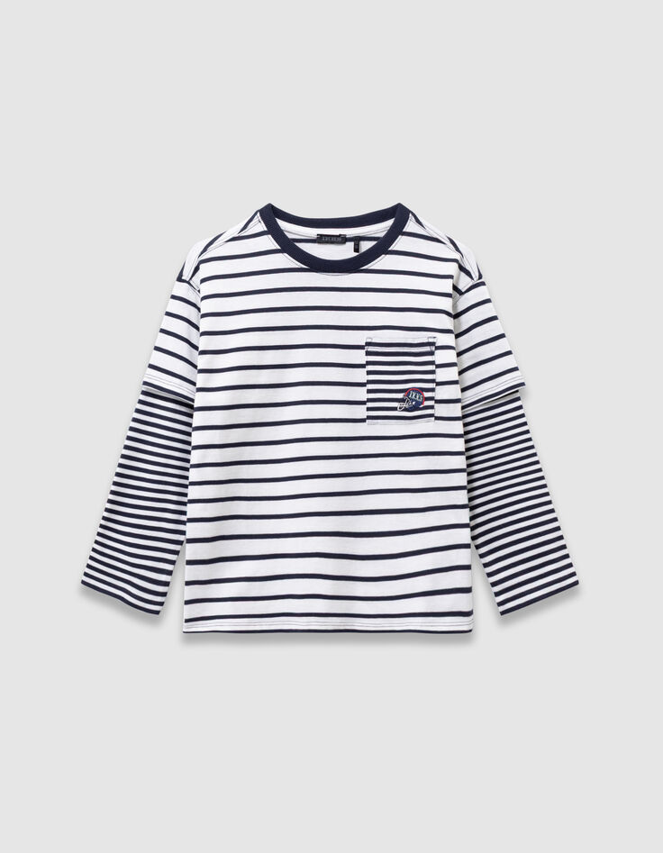 Boys’ organic cotton sailor T-shirt, trompe l’oeil sleeves-3 Boys’ organic cotton sailor T-shirt, trompe l’oeil sleeves-3