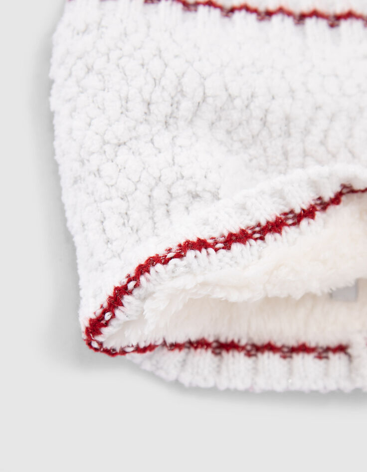 Cremeweiße Strickmütze und -snood für Babymädchen-5