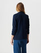 Mujer chaqueta de traje azul marino con manga 3/4 fruncida-4