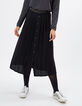 I.Code black pleated midi skirt with gold belt-4