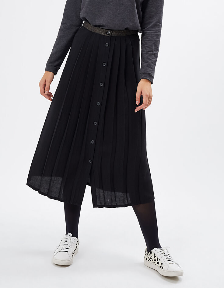 I.Code black pleated midi skirt with gold belt-4