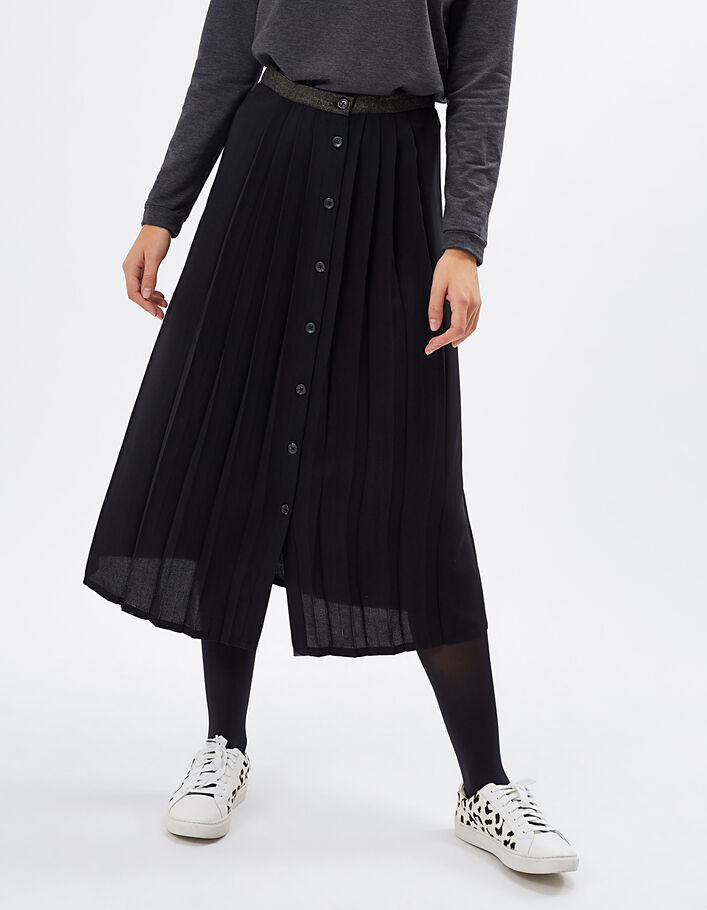I.Code black pleated midi skirt with gold belt - IKKS