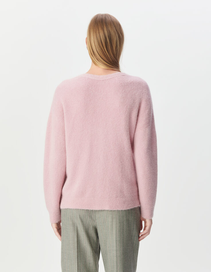 Cardigan rose tricot réversible devant/dos Femme-5