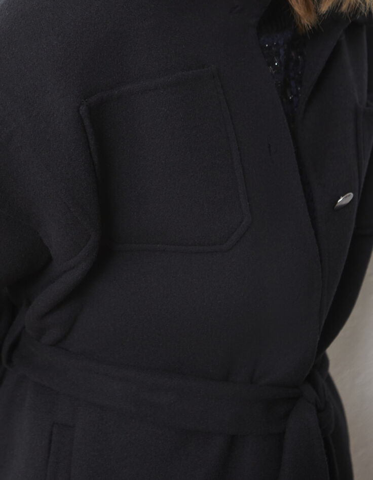Zwarte jas-overshirt met riem dames-4