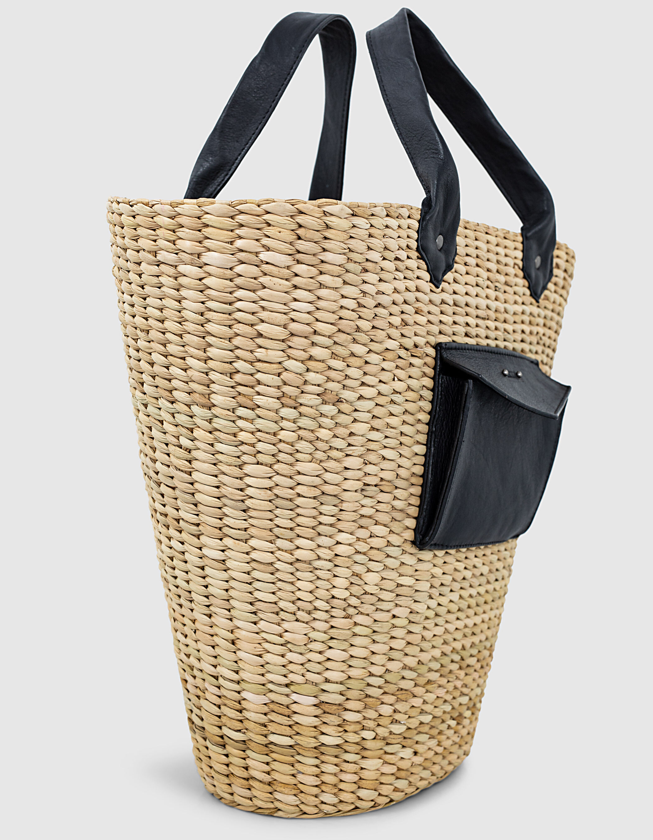 Women s raffia and black leather large basket IKKS