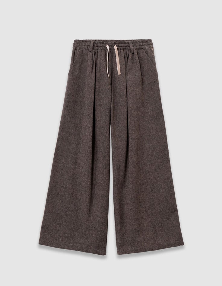 Weite Braune Mädchenhose melierter Flanell-3 Weite Braune Mädchenhose melierter Flanell-3