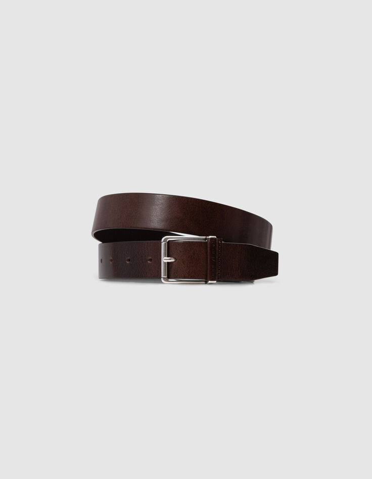 Ceinture coloris brun laquée cuir certifié Homme-1