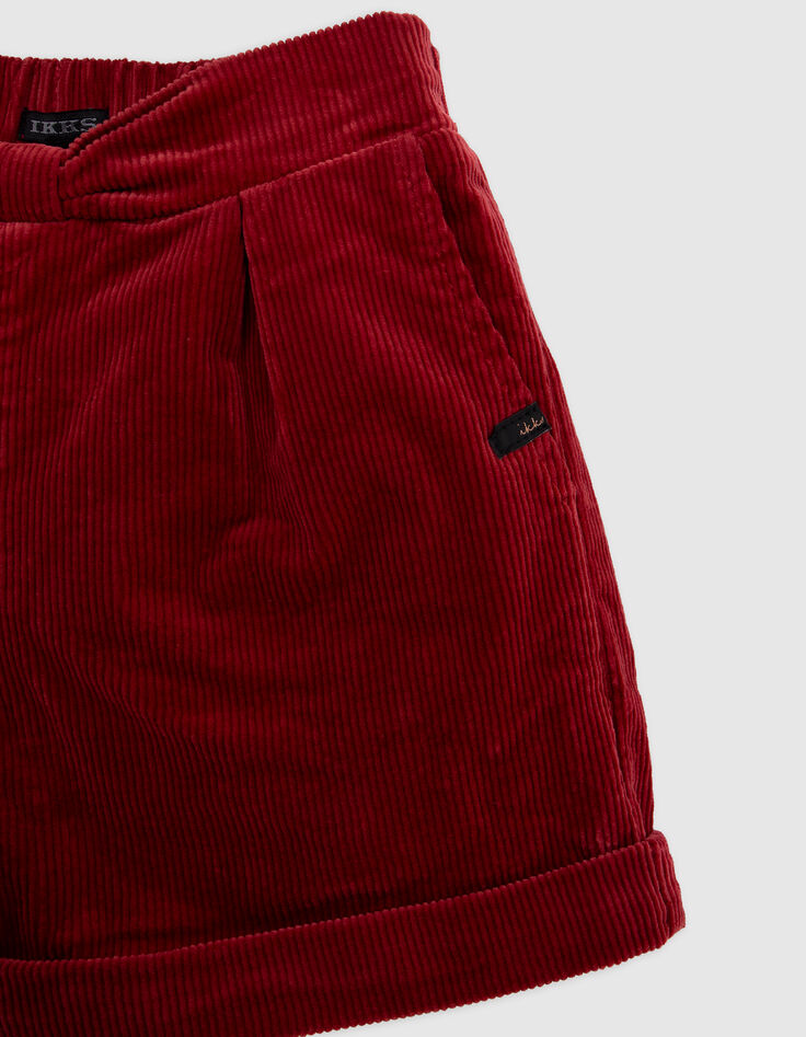 Pantalón corto de niña de pana burdeos con lazo y cinturón-6 Pantalón corto de niña de pana burdeos con lazo y cinturón-6