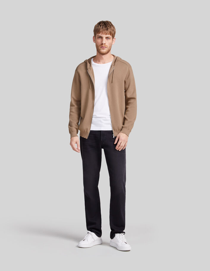 Men’s beige knit hooded zipped cardigan - IKKS
