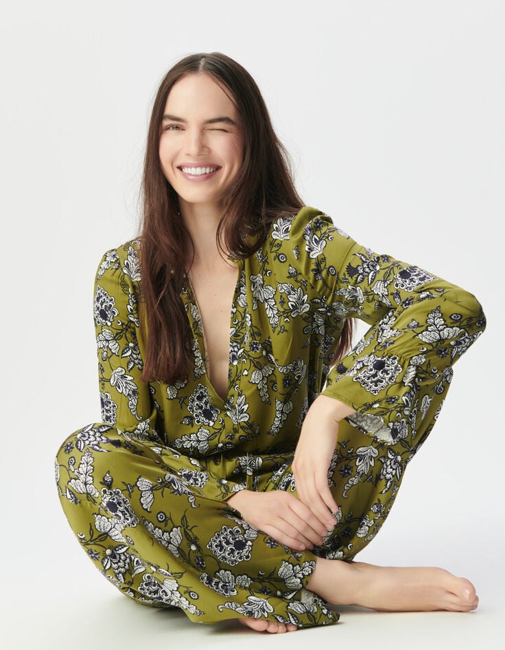 Blouse fluide verte imprimé floral Femme-6