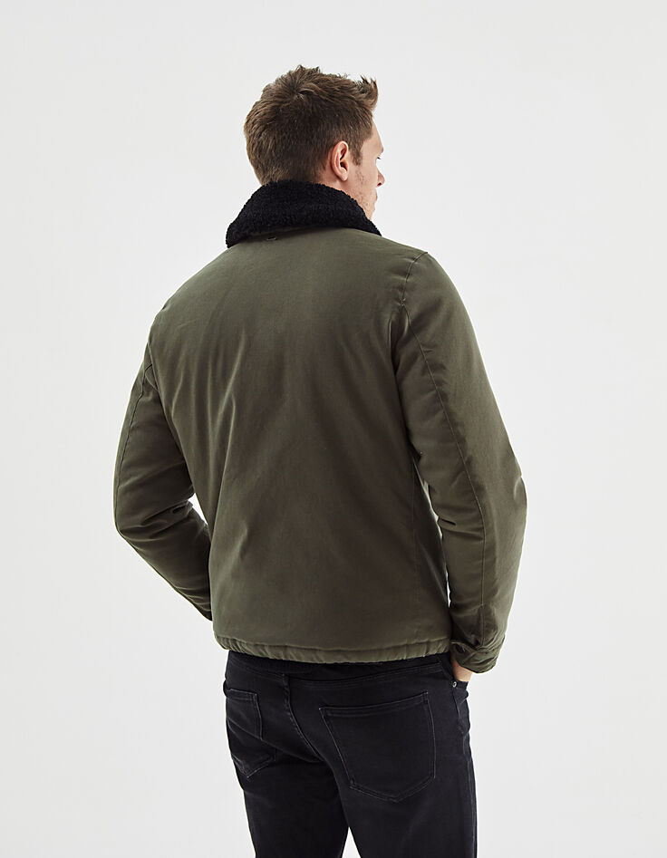 Men’s military khaki jacket with removable fur collar-4