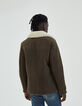 Kastanienbraune Herrenlederjacke mit Fellfinish-3