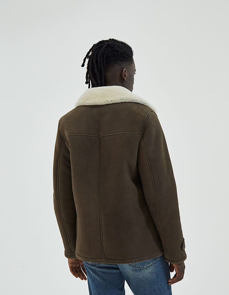 Kastanienbraune Herrenlederjacke mit Fellfinish-3