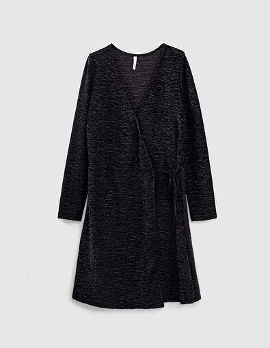 I.Code black textured panne velvet dress