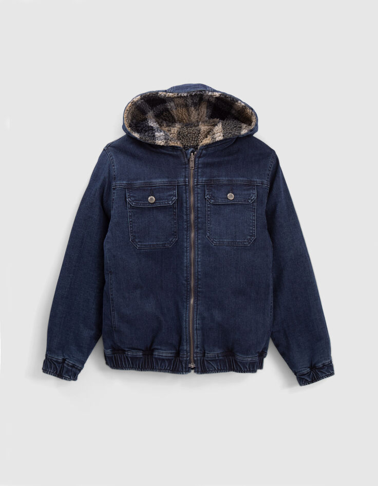 Boys’ blue denim/checked Sherpa reversible jacket-3