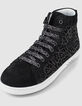 Baskets noires cuir velours motif léopard fille-5