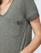 Kaki T-shirt in viscose metallic draden en tekst dames-3