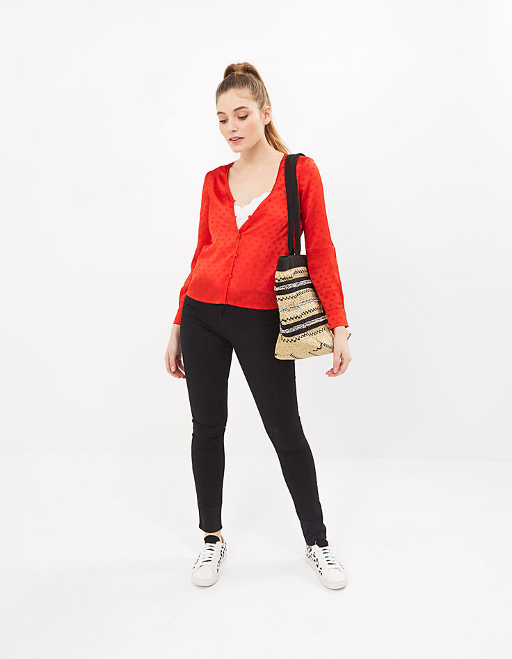 I.Code flame satin polka dot Jacquard blouse -7