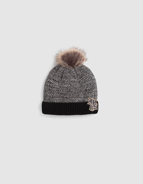 Bonnet noir tricot chiné badge logo bébé garçon - IKKS