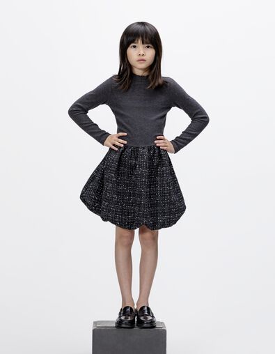 Girls’ black tweed-look mixed-fabric dress - IKKS
