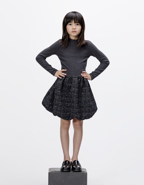 Girls’ black tweed-look mixed-fabric dress - IKKS