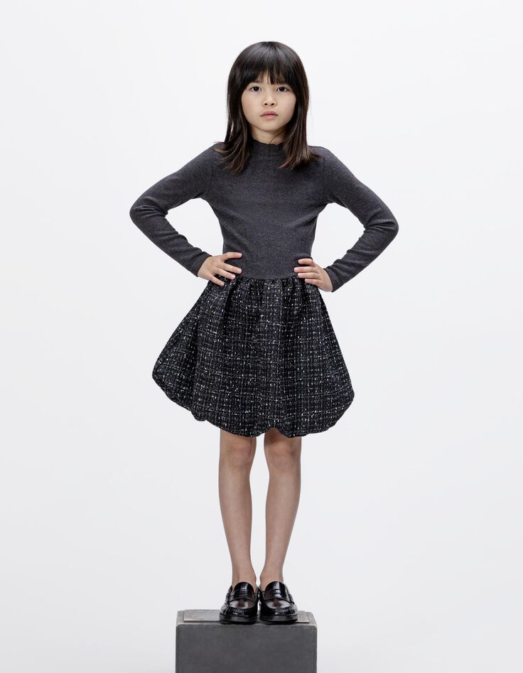 Girls’ black tweed-look mixed-fabric dress-1