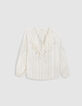 Witte vloeiende damesblouse met kanten ruches-6