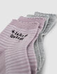 Silberfarbene und rosa Socken mit Streifen für Babymädchen-3