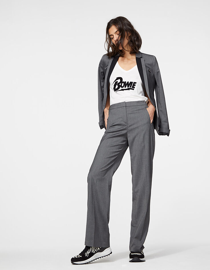 Pantalon tailleur taille basse coupe large fil à fil femme-1 Pantalon tailleur taille basse coupe large fil à fil femme-1