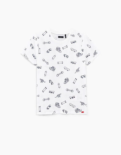 Boys' off-white skateboard and trainers print T-shirt - IKKS
