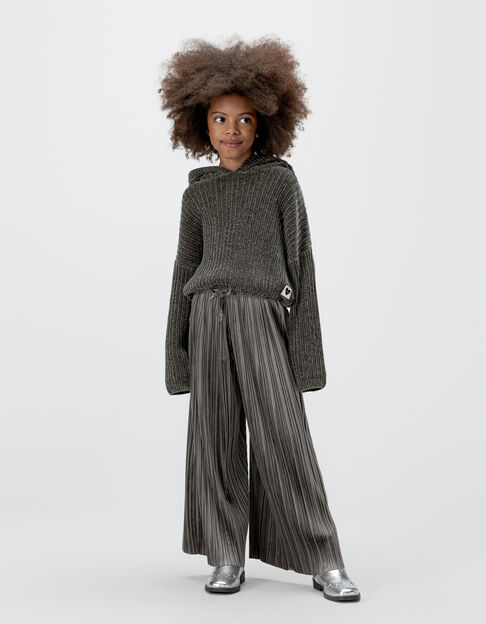 Pantalon large kaki panne de velours plissée fille - IKKS
