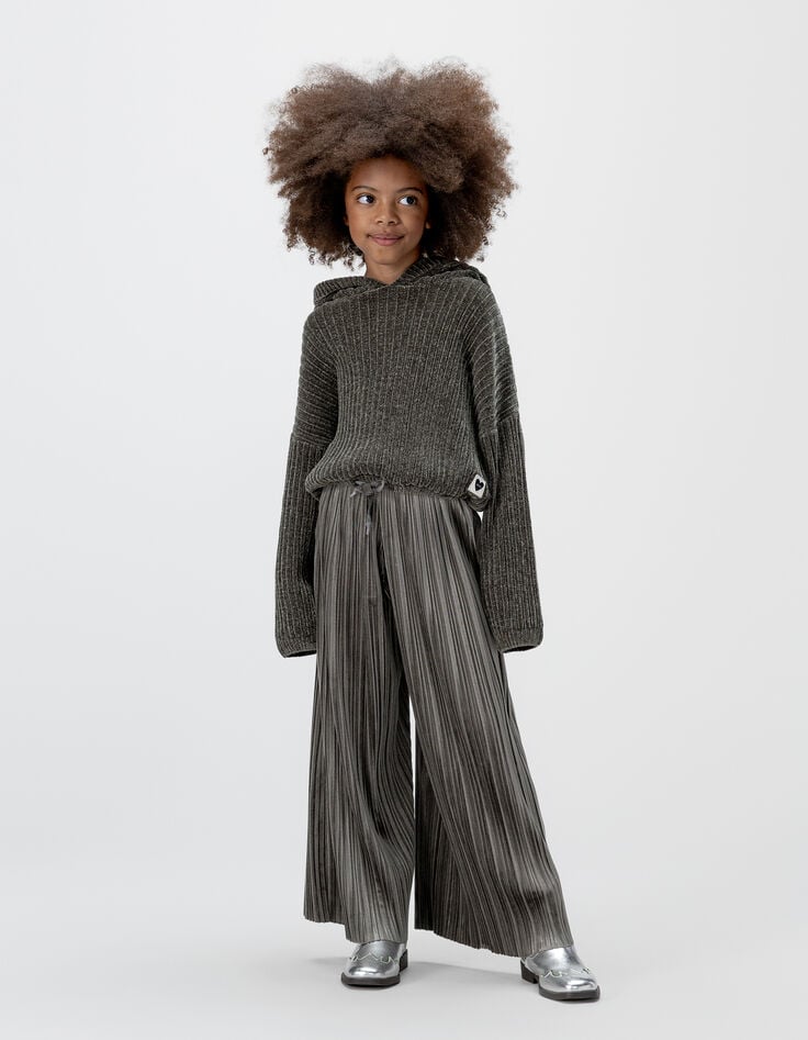 Pantalon large kaki panne de velours plissée fille-1 Pantalon large kaki panne de velours plissée fille-1