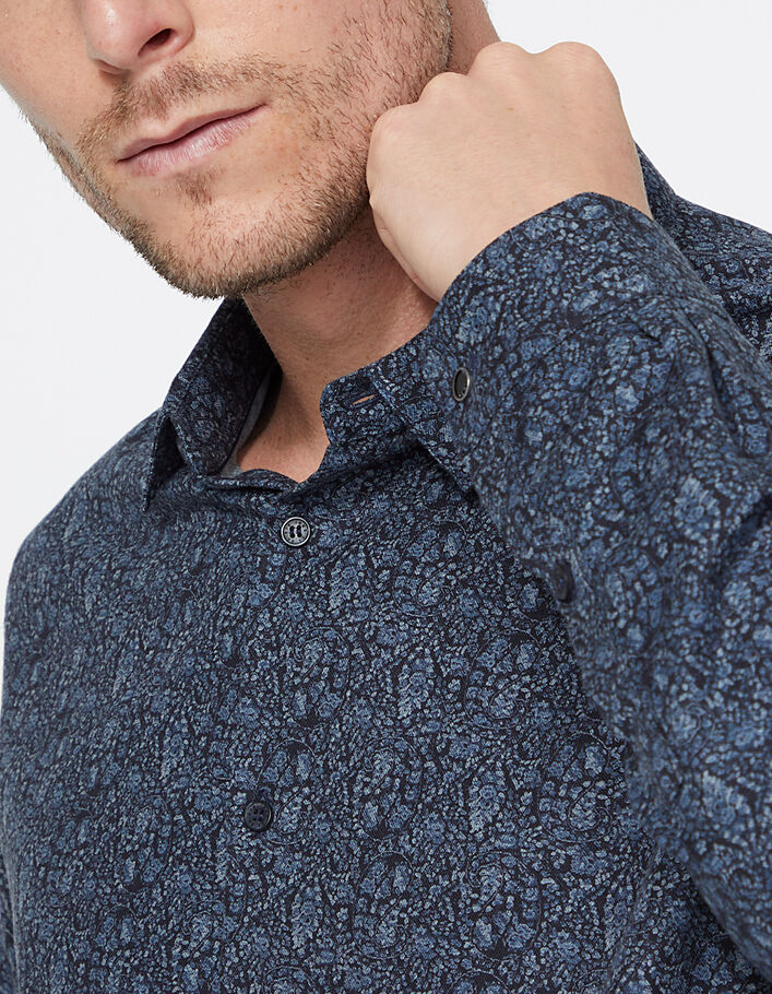 Marineblaues Slim-Herrenhemd mit Liberty®-Blumenprint - IKKS