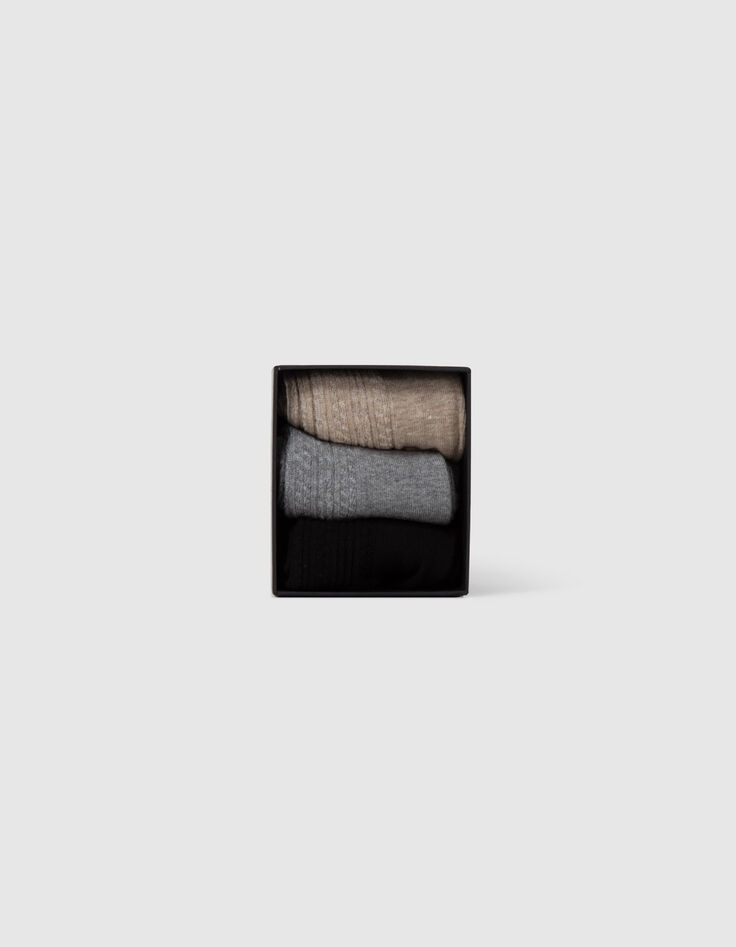 Chaussettes noir, beige, gris tricot fantaisie Femme-6 Chaussettes noir, beige, gris tricot fantaisie Femme-6
