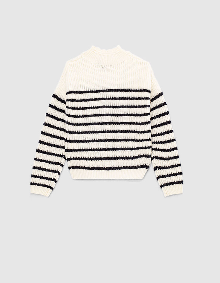 Pull marinière écru tricot brodé IKKS fille-4