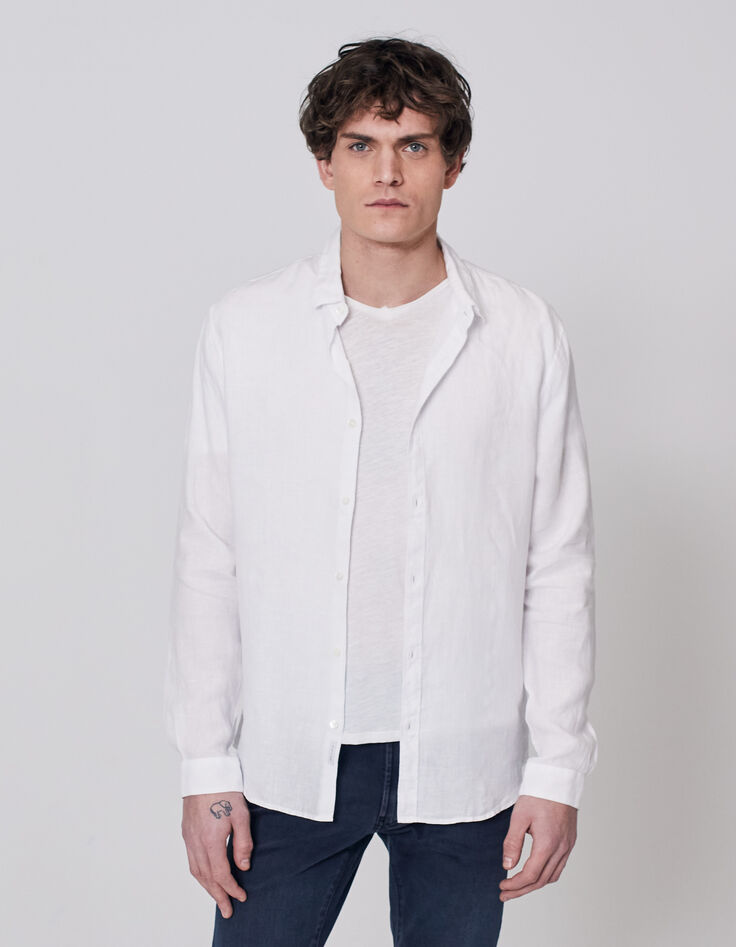 Men’s white pure linen SLIM shirt-1