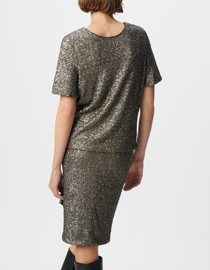 Top gris manche courte brod&eacute; sequins m&eacute;tallis&eacute;s Femme-3