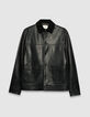 Schwarze Herrenjacke Leder Rippkragen-6