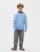 Blauwe gebreide trui jacquard tekst rug jongens-2